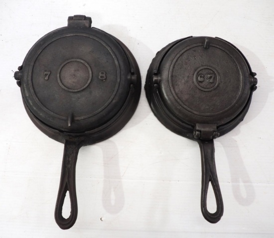 (2) Cast iron waffle irons: 6-7 / 7-8