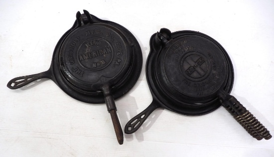 (2) Griswold No.8 cast iron waffle irons