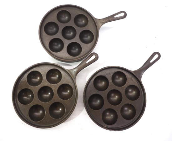 (3) Griswold No.32 cast iron Egg Poacher