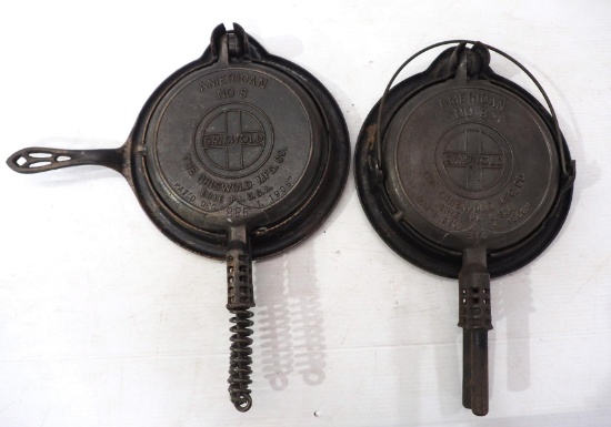 (2) Griswold No.8 cast iron waffle irons