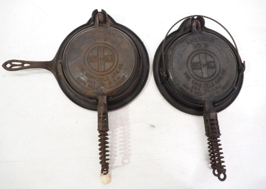 (2) Griswold No.8 cast iron waffle irons