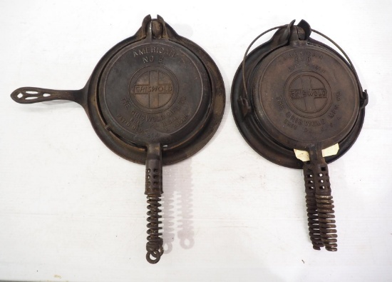 (2) Griswold No.8 cast iron waffle irons