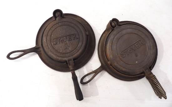 (2) Stover cast iron waffle irons