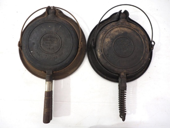(2) Wagner cast iron 1408 waffle irons