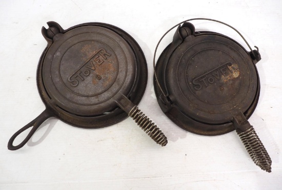 (2) Stover cast iron No.8 waffle irons