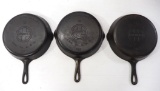 (3) Griswold No.8 cast iron skillets