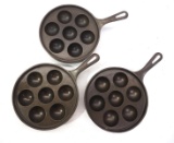 (3) Griswold No.32 cast iron Egg Poacher