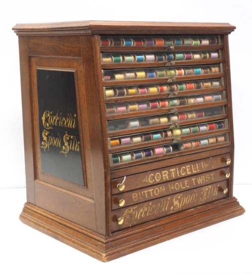Corticelli spool cabinet full with product