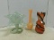 (3) ART GLASS FLOWER VASES