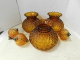 GROUP OF AMBER GLASS LAMP PARTS