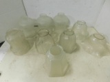 FLAT OF VINTAGE FROSTED & PATTERN GLASS LAMP SHADES