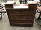 WALNUT 3 DRAWER CHEST W/ HANKIE BOXES & MARBLE TOP