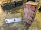 PRIMITIVE WOOD CRATE & WAINSCOTT WALL CABINET