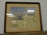 VINTAGE FRAMED BRUCE MITCHELL HARVEST SCENE PRINT