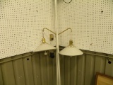 MID CENTURY WHITE & GOLD POLE LAMPS W/ RETRACTABLE LAMPS