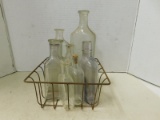 (8) MISC. VINTAGE BOTTLES IN WIRE BASKET