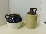 UNMARKED STONEWARE JUG & LIDDED BEAN POT?