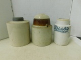 (3) STONEWARE JARS, MACOMB POTTERY & UNMARKED