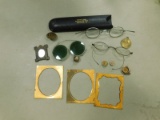 (3) PR. VINTAGE GLASSES, COPPER PICTURE FRAME FRONTS &MISC. ITEMS