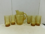 VINTAGE AMBER PITCHER & GLASS SET