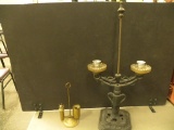 CAST IRON CANDLE HOLDER & BRASS OIL LAMP