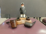 SEA CAPTAIN PIPE STAND W/ 4 SMOKING PIPES