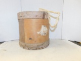 VINTAGE ROUND WOOD CONTAINER FULL OF ROPE