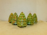 (5) HAND PAINTED WOODEN CHRISTMAS TREE BOXES