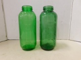(2) GREEN GLASS WATER / JUICE JARS