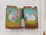 (2) BARNWOOD CHICKEN PAINTINGS