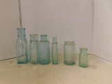 (6) VINTAGE GREEN GLASS BOTTLES