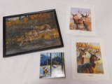 FRAMED DOE/BUCK FALL SCENE BY MAYNARD REECE, CERAMIC PAINTING BY CINDI NELSON, ECT