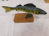 WOODEN RAINBOW TROUT FISH FIGURINE ON STAND