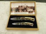 SET OF 2 1954 CASE VAH TRACTOR KNIVES IN WOODEN DISPLAY BOX