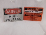 (2) VINTAGE METAL WARNING / DANGER SIGNS