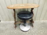 WOODEN SIDE TABLE & SMALL PADDED STOOL