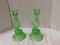 URANIUM VASELINE? GLASS DOLPHIN KOI FISH CANDLESTICKS