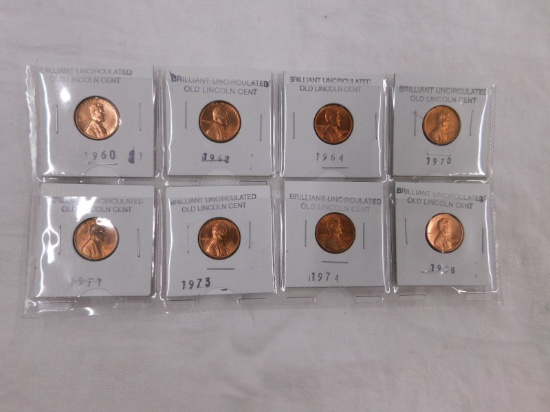 8 BRILLIANT UNCIRCULATED OLD LINCOLN CENTS