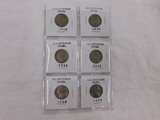 6 OLD JEFFERSON NICKELS