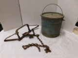 GALVANIZED SPORT KING MINNOW BUCKET & VINTAGE SPRING TRAP