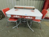 VINTAGE CHROME / FORMICA KITCHEN TABLE AND CHAIRS - RED / GRAY