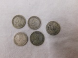 5 CANADA DIMES NO DATE KING GEORGE