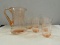 7 PC. ETCHED PINK DEPRESSION GLASS PITCHER & GLASS SET