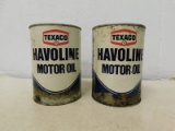 (2) VINTAGE TEXACO HAVOLINE TIN OIL CANS