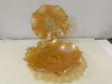 (2) MARIGOLD CARNIVAL GLASS BOWL DISHES
