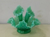 FENTON  GREEN FROSTED HOBNAIL EPERGNE  CENTERPIECE BOWL