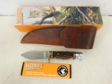 MARBLES SPORT BONE FIXED BLADE KNIFE W/ LEATHER SHEATH & BOX