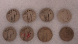 (8) AVG. CIRC. NO DATE BARBER & STANDING LIBERTY 1/4 DOLLARS