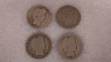 (4) BARBER 1/4 DOLLARS