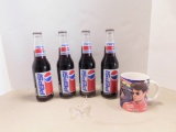 (4) LONG NECK PEPSI BOTTLES, JEFF GORDON MUG & GLASS BUTTERFLY